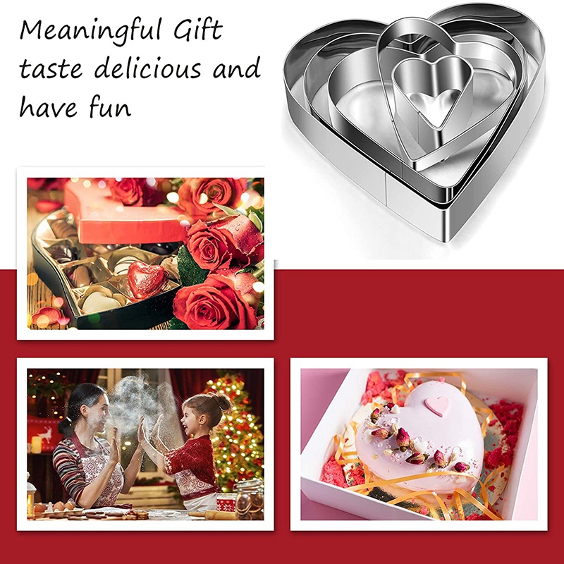 5 Pieces Heart Shape Cookie Cutter Set Valentine Cookie Cutter Stainless  Steel Heart Cutter Valentine's Day Present 