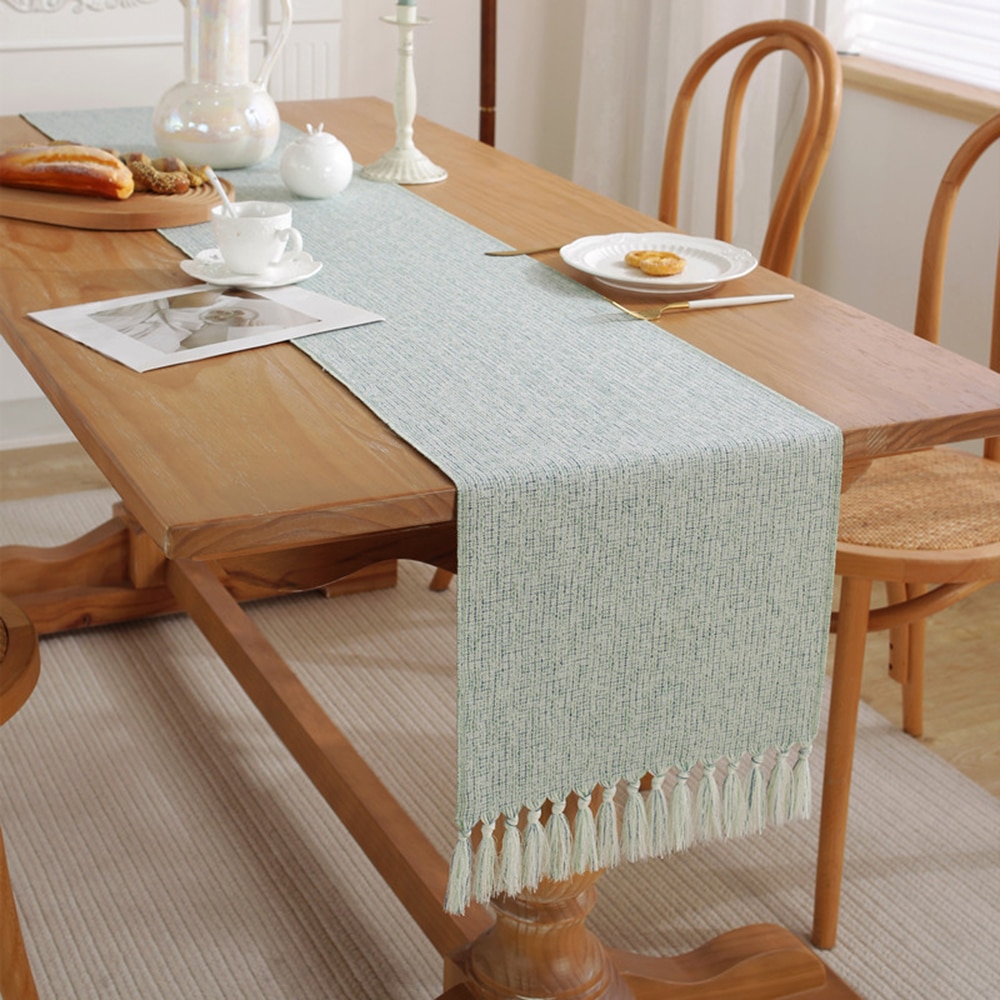 4/6/8/10 Seaters Light Luxury Style Solid Color Gold Jacquard Table Runner Modern Tassel Table Runner Black Dining Table Runners with Cotton Linen Table Cloth for Home Hotel Wedding Table Decoration