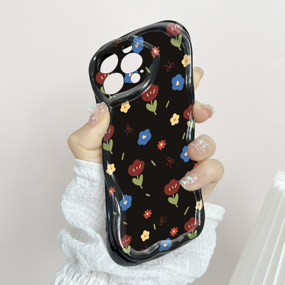 Hontinga for Infinix Smart 9 Hot 50i Back Cover Multicolor Flower Phone Case Wavy Curved Edge Soft Silicone Cover. 