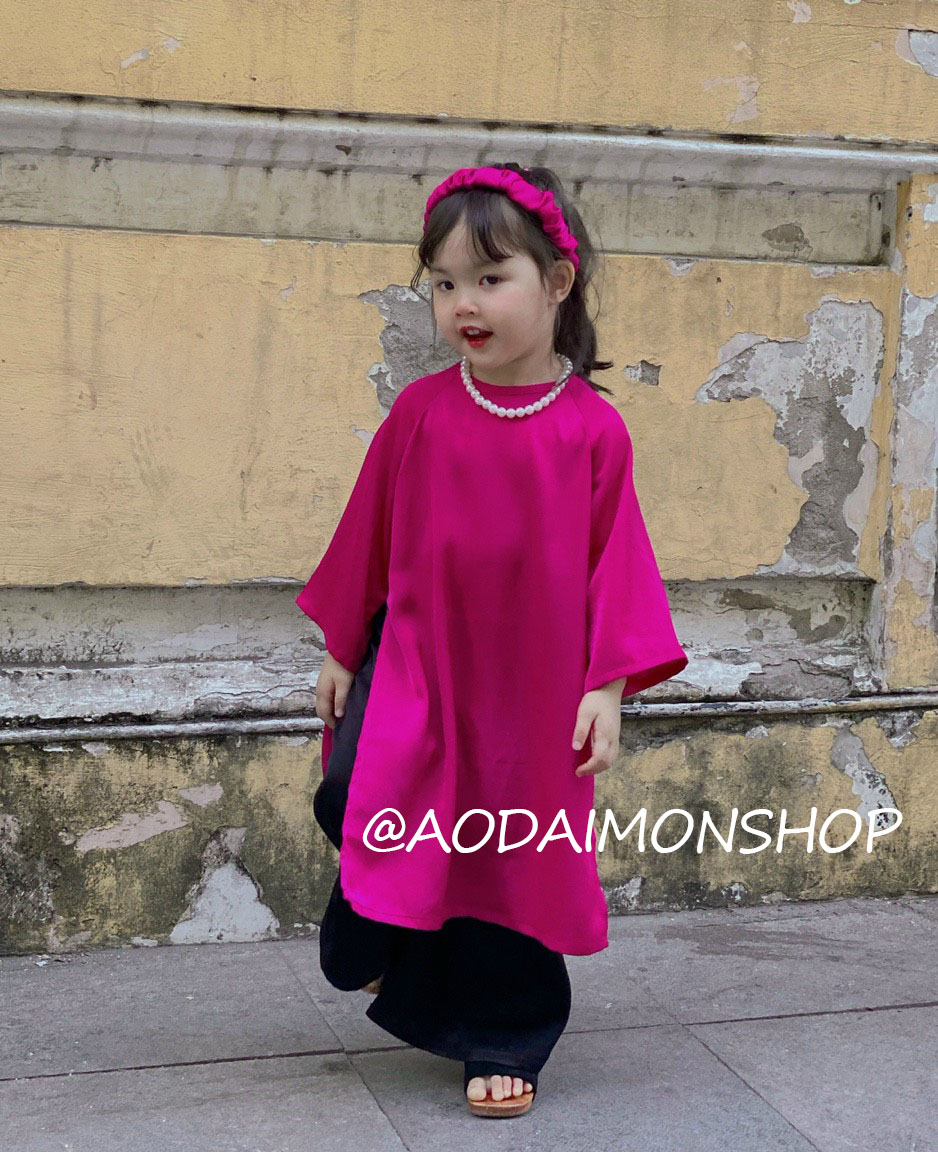 Set Áo Dài Trơn Mẹ Bé Diễm Tú Chất Liệu Lụa Cao Cấp Mát Lịm