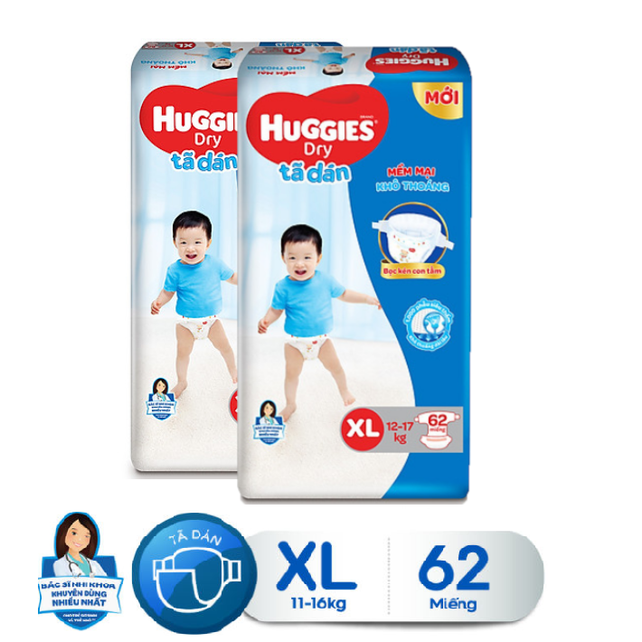 Combo 2 gói Tã dán Huggies size M76+3/L68 / size XL62 (Mẫu mới Skin Care)