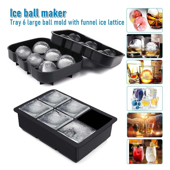 Ice Cube Trays, Silicone Sphere Ice Ball Maker with Funnel & Large