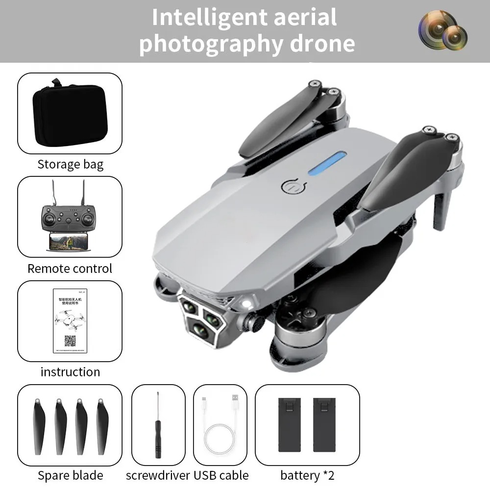 FLH- Mini 2 Drone, Duel Camera , Duel Battery Brashless Intelligent Following UAV Dron Headless Mode Optical Flow Hover Professional FPV RC Drones E88.