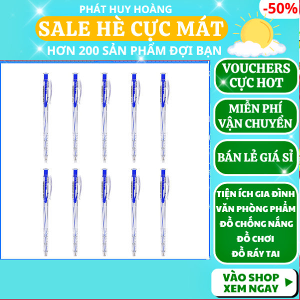 Combo 10 cây bút bi xanh TL-027 giá rẻ , phổ thông - Bút bi mực màu xanh bút bi , gòi nhỏ giá rẻ, viết bi ngòi bấm tiện dụng, bút viết bấm văn phòng phẩm mực xanh,đồ dùng học tập, Phát Huy Hoàng
