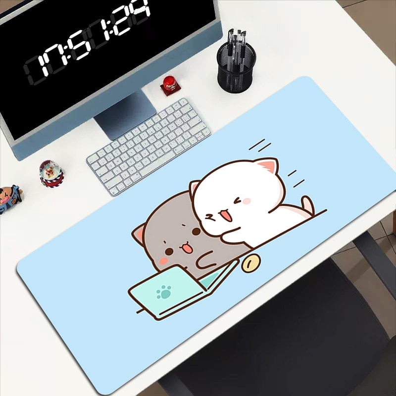 Peach Mochi Cat Mouse Pad แผ่นรองโต๊ะที่น่ารักเกมแล็ปท็อป Kawaii Gamer Keyboard Mausepad อุปกรณ์