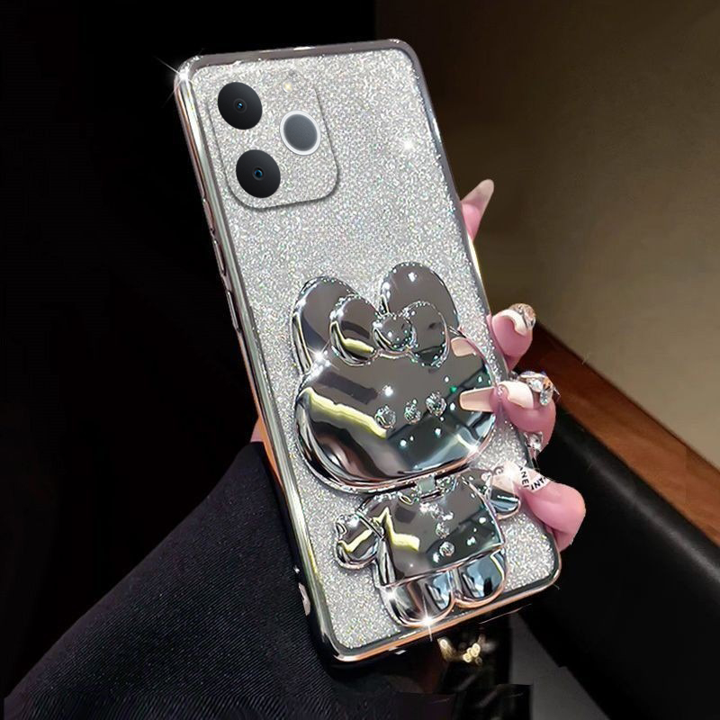 New Phone case Realme Note 70 Back cover Camera Protection Semi Transparent Soft Silicone Rabbit bracket Shockproof Exquisite Glitter Powder For Realme Note 70 case.