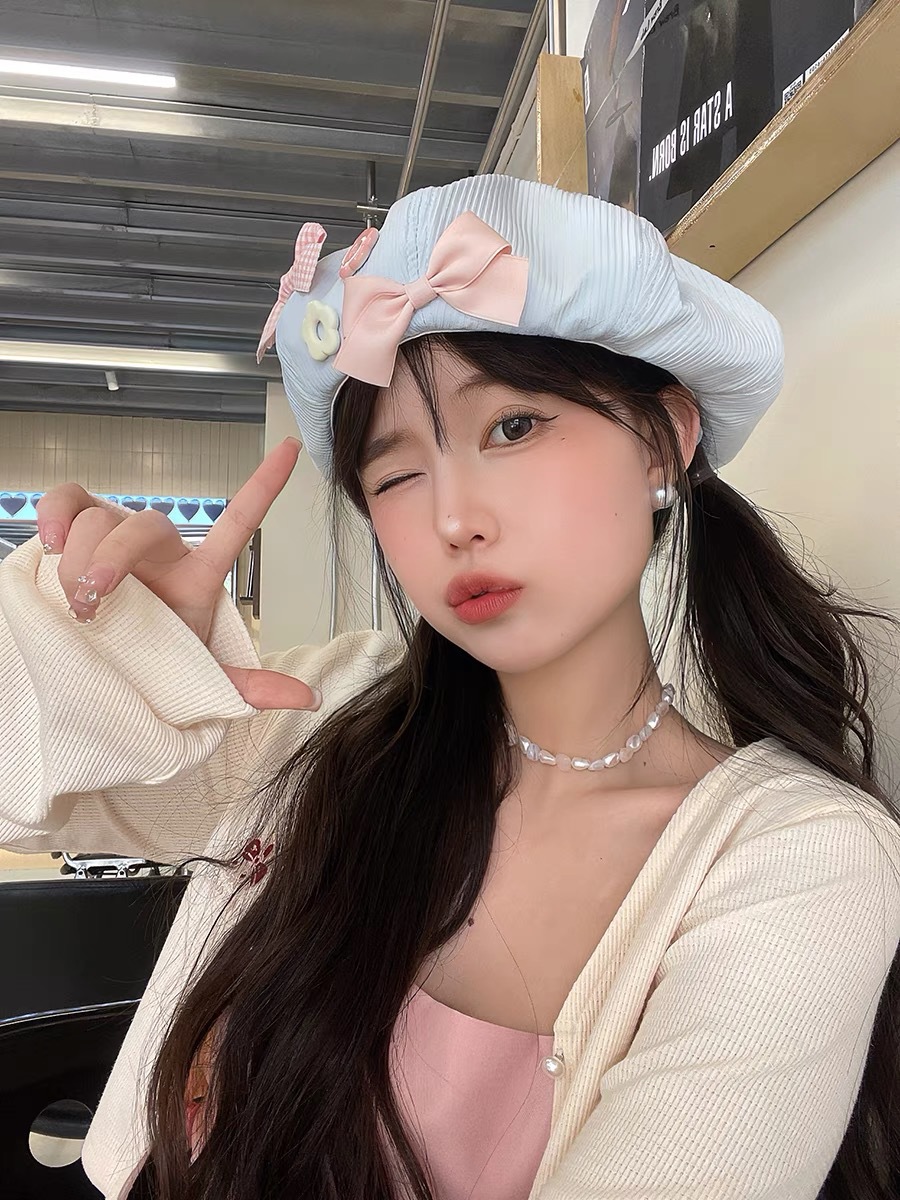 Mũ nồi beret đính nơ dễ thương