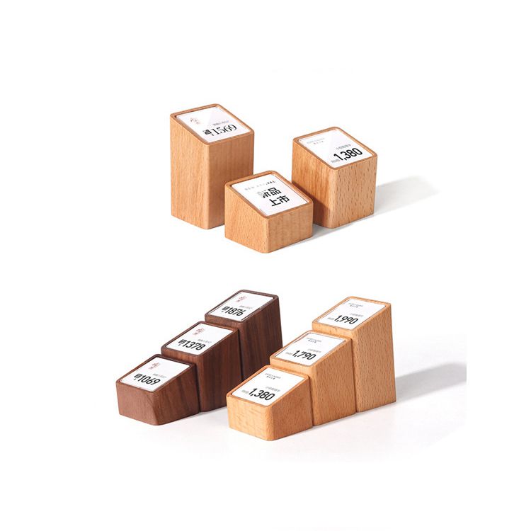 Wooden Price Tag Paper Holder Display Stand Table Mini Cube Desk ...