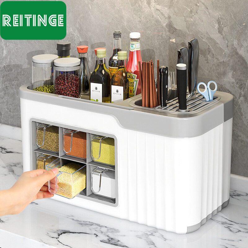 REITINGE Hộp gia vị kệ bếp, đũa đa chức năng, Dụng cụ giữ dao, chai gia vị và hộp lưu trữ lọ, giá lưu trữ kết hợp có nắp