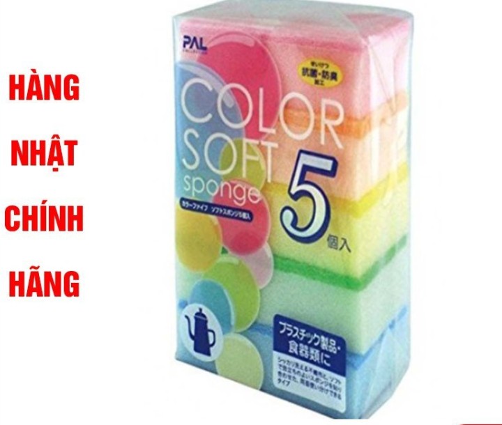 Set 5 miếng xốp rửa bát có 1 mặt ráp seiwa pro nội địa nhật bản