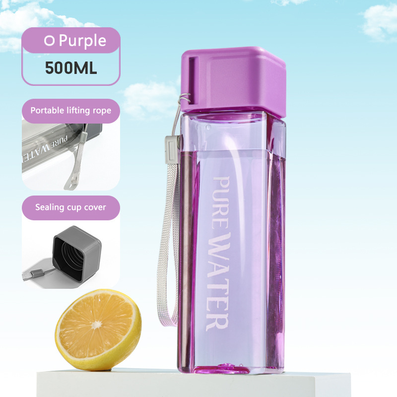Plastic Sport Bottle Square Water Bottle Leak-proof Sport Bottle Heat-resistant Plastic Bottle Creative Portable Cup