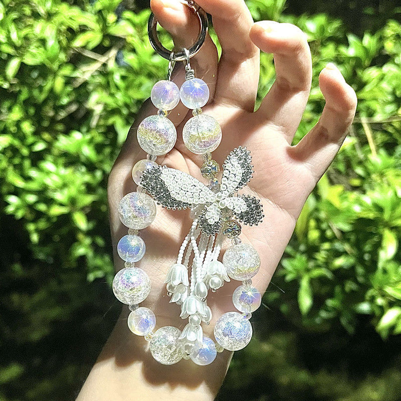 Y2K Aesthetic Butterfly Beads Phone Lanyard Korean Beaded Phone Chain Wristband Keychain Camera Charm Earphone Case Pendant.