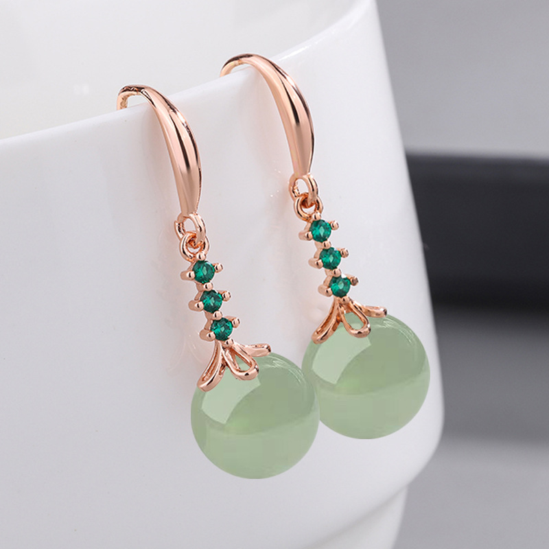 Bông tai ngọc bích Wada màu xanh lá cây cao cho phụ nữ Zircon Ngọc bích Tủy dài Earrings JPNU