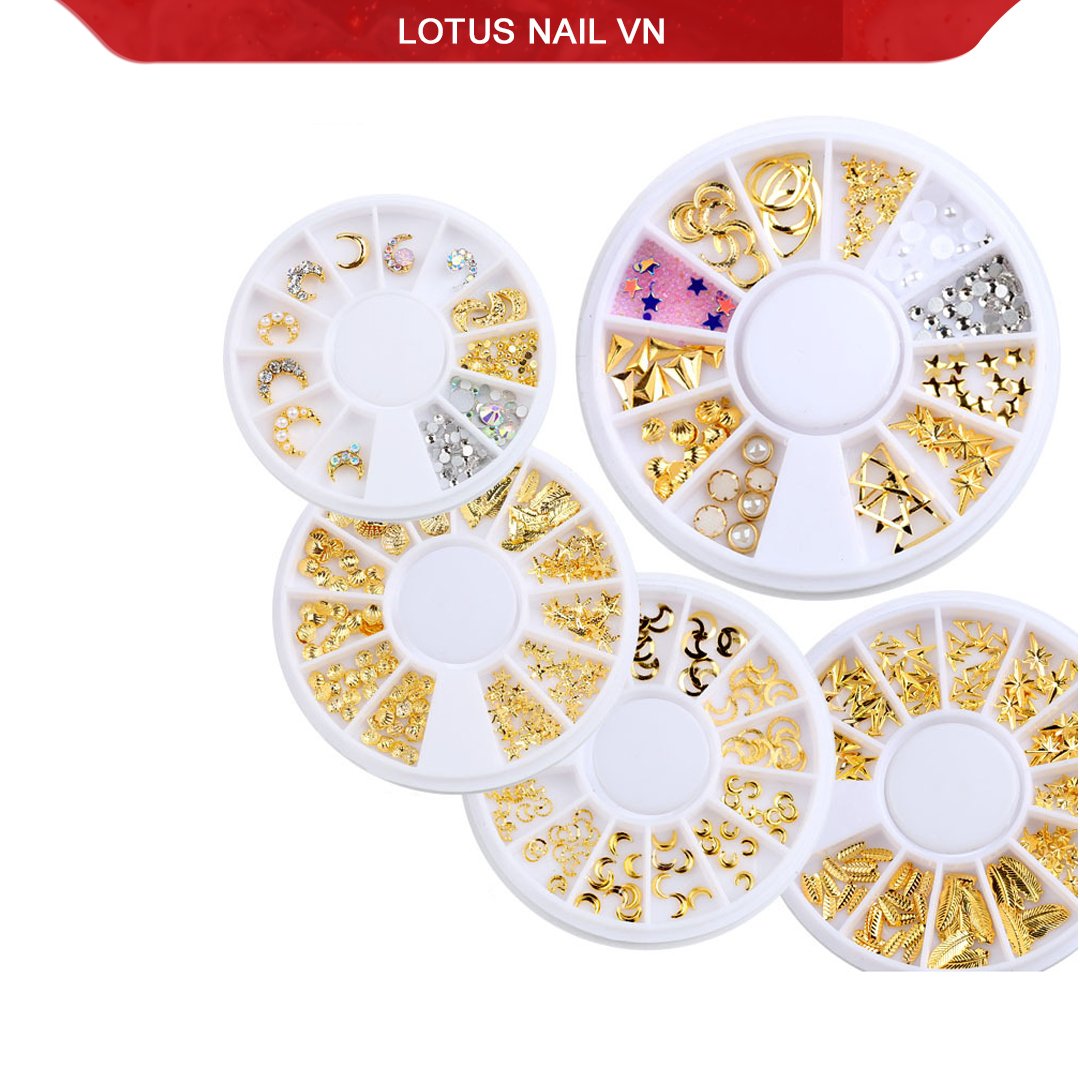 Set phụ kiện charm trang trí móng Hàn Quốc khay tròn