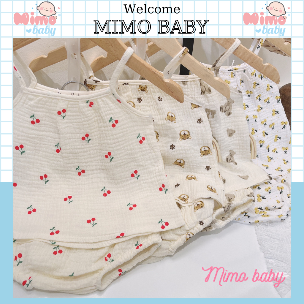 Set bộ quần áo hai dây quần chip xô Muslin 2022 thoáng mát đáng yêu cho bé gái Mimobaby QA25