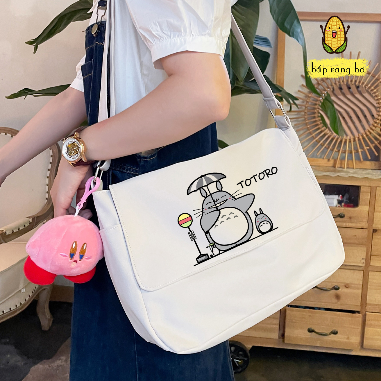 Túi vải đeo chéo totoro có túi con để sách a4 tote canvas đi học đi chơi