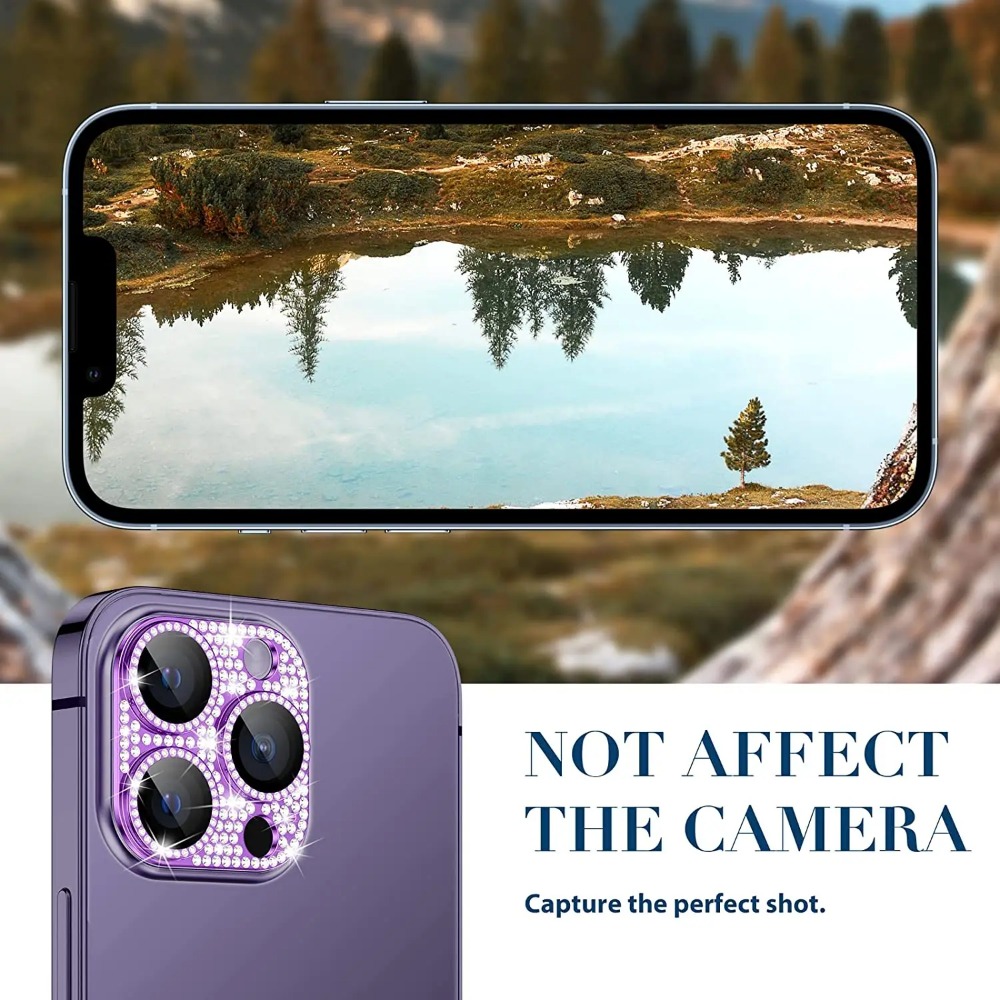 Obcreator Kim Cương Kim Loại bảo vệ ống kính máy ảnh Glass Đối Với iPhone 11 Pro Max 14 Cộng Với 13 12 Mini 11 Cộng Với bọc hoàn toàn bảo vệ ống kính máy ảnh Trường Hợp