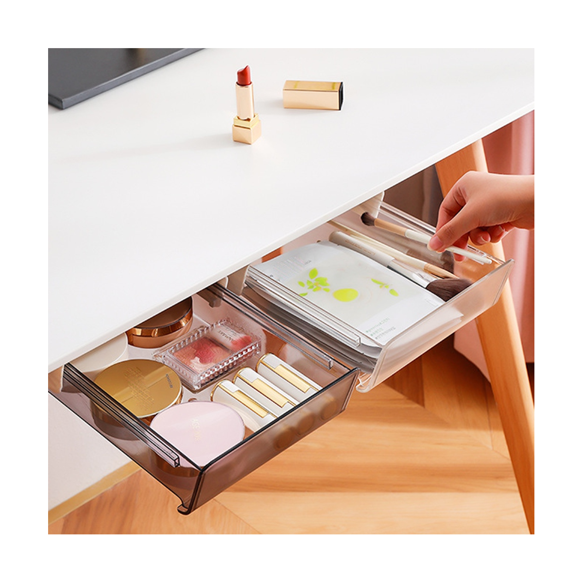Under Desk Drawer Organizer No-Punch Strong Under Table Storage Box Grocery Storage