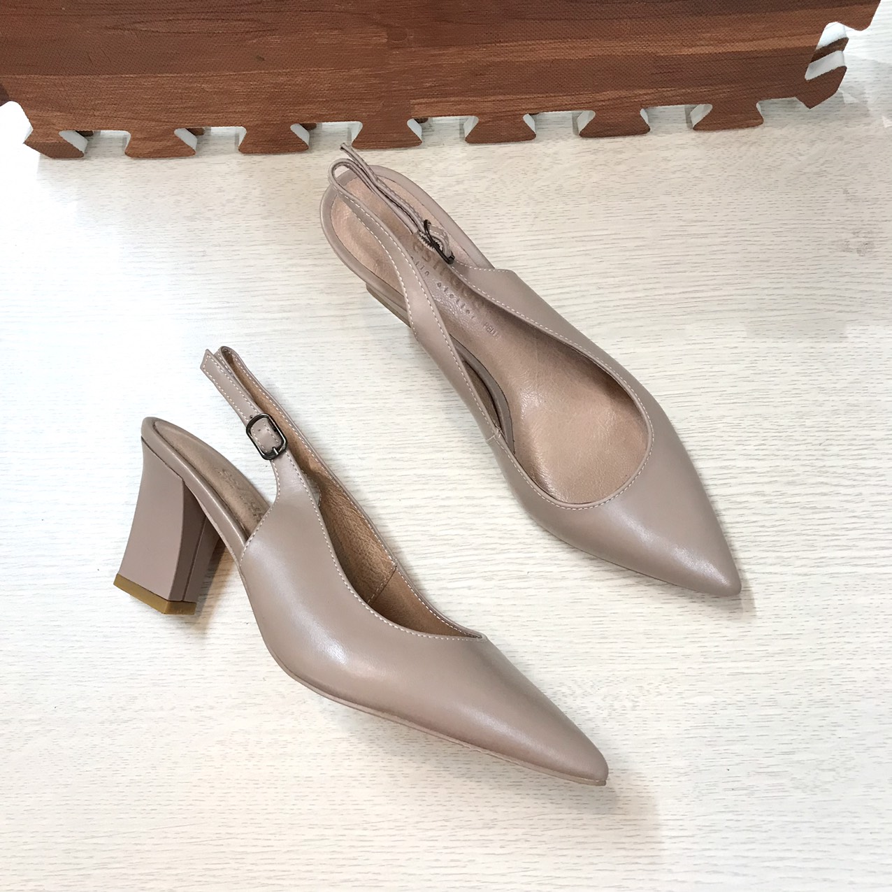 Giầy Nữ Bót Mũi Hở Gót Da Thật Cao 5CM