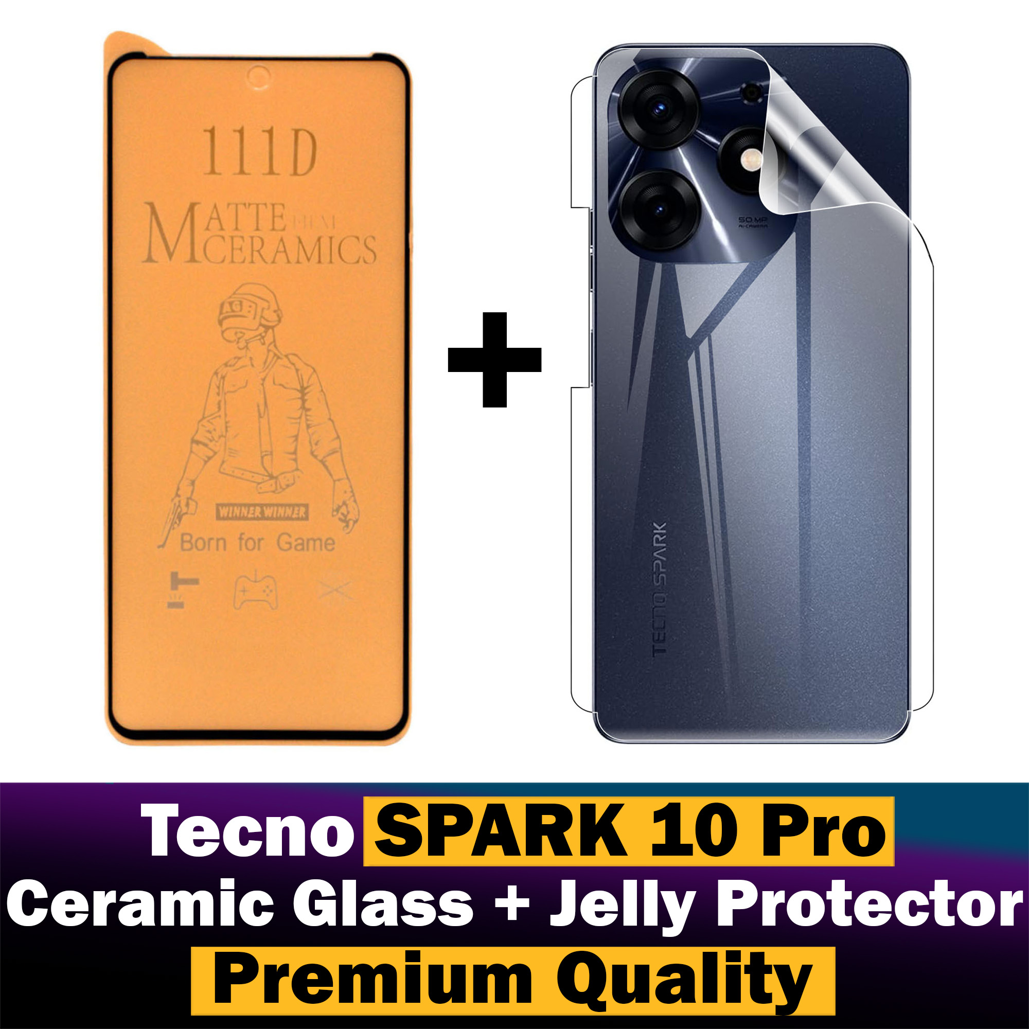 Tecno Spark 10 Pro Matte Glass + Transparent Hydrogel Soft Film - 2-in-1 Combo Deal. 