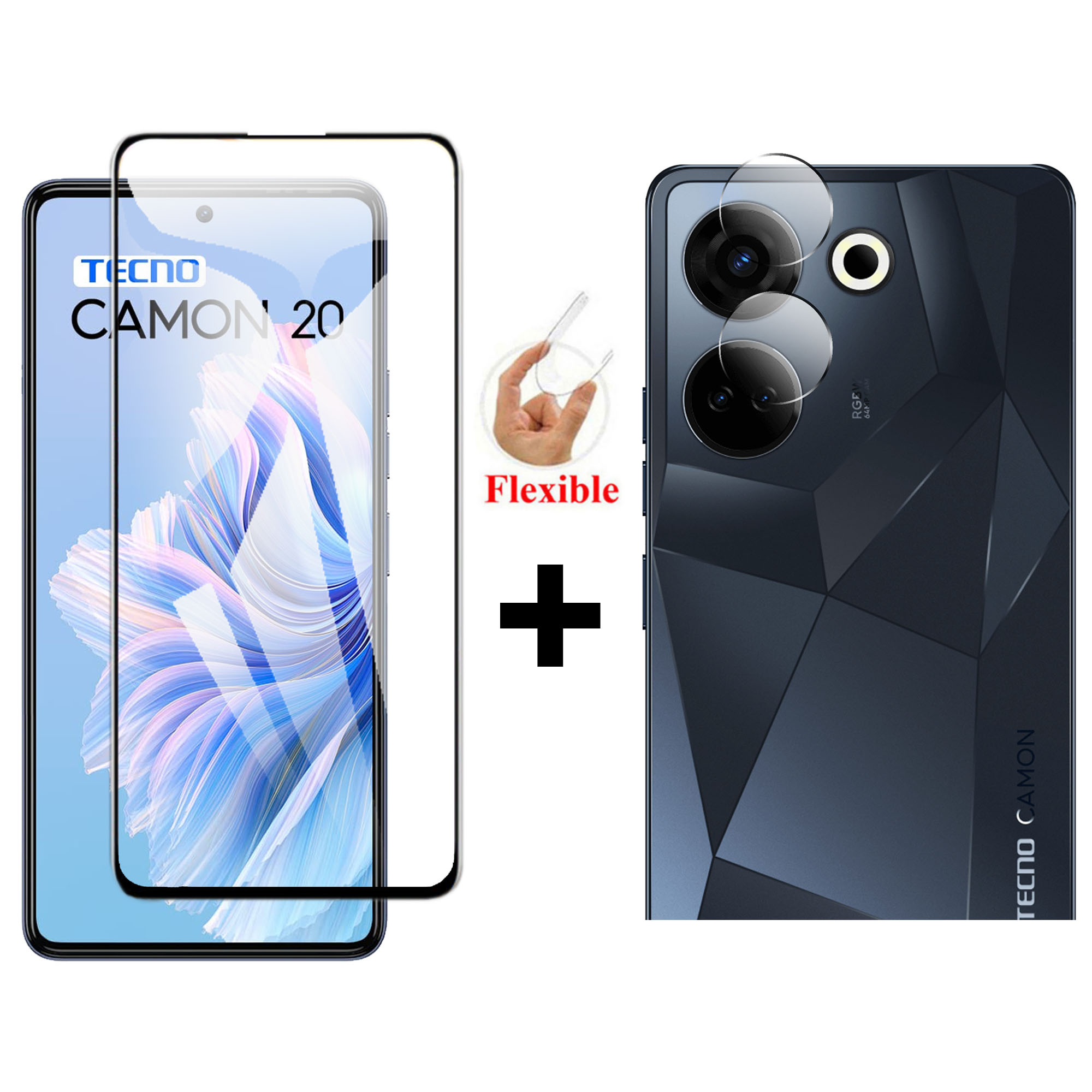 Tecno Camon 20 9D Full Glue Edge-to-Edge Coverage Screen Protector Tempered Glass + 9H Gorilla Flexible Back Camera Protector For Tecno Camon 20