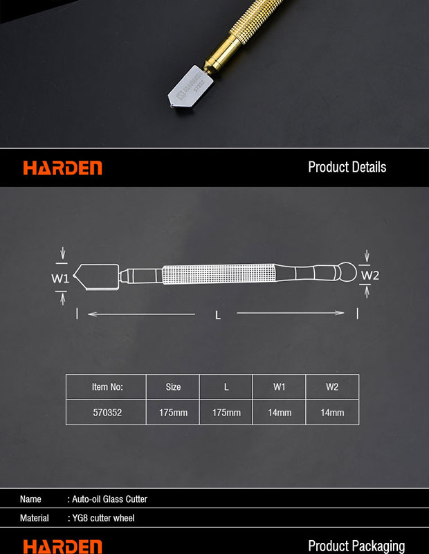 HARDEN 175mm Manual Auto-Oil Glass Cutter Professional Glass Cutting Tool Auto Oil Glass Cutter YG8 Cutter Wheel 570352 - Kings Trading.
