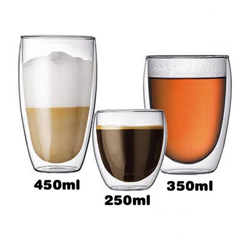 Heat-resistant Glass Cup Double Layer Cups 150-450ml 3 Size Double Wall Cup  Coffee Tea Beer Insulated Mug Espresso Cup Wine Beer