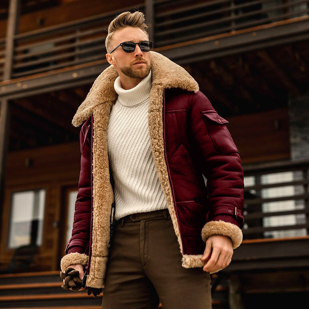 New Fashion Men's Fleece Jacket Turn Down Fur Collar Thick Coats Thicken Warm Leather Outwear Male Winter Streetwear Windbreaker ※ Direct sales from manufacturers ※ ♠