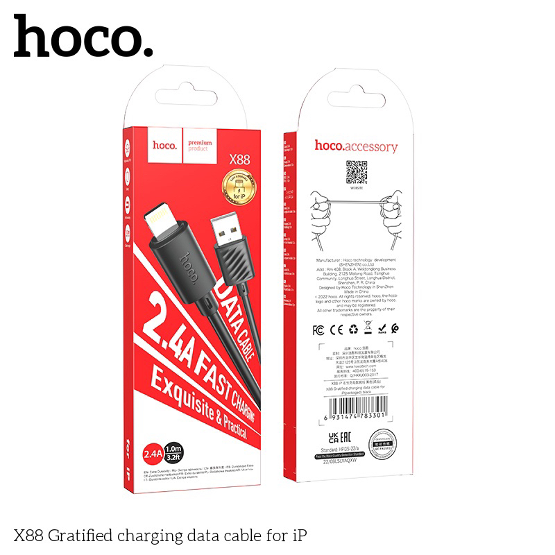 Cáp sạc nhanh 2.4A Hoco X88 dài 1M