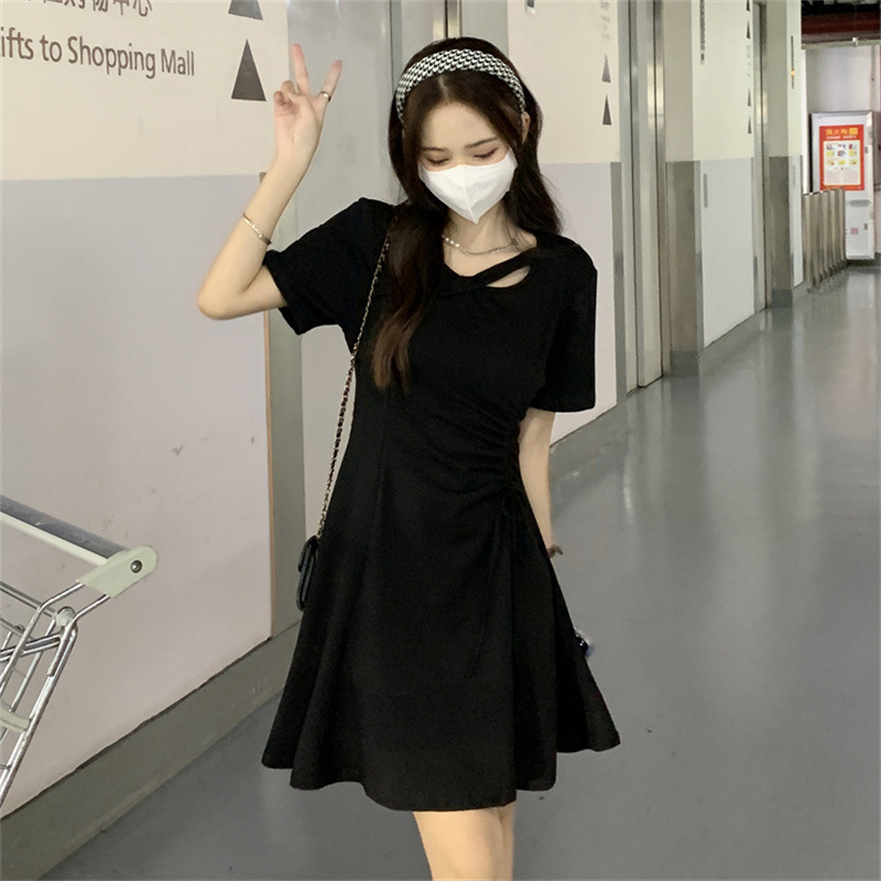 Chân váy eo ngắn tay xếp li nữ duohanzi