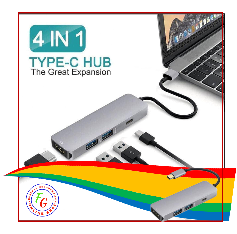 Multifunction Adapter 4 In 1 USB HUB Type C HUB To USB 3.0 w/ PD Power