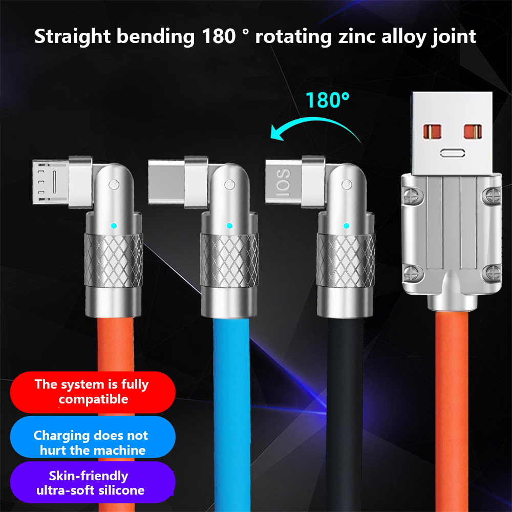 FLEWWER 120W TYPE-C Fast Charging Data Cable Zinc Alloy Elbow 180 Degree Rotating Charging Cable