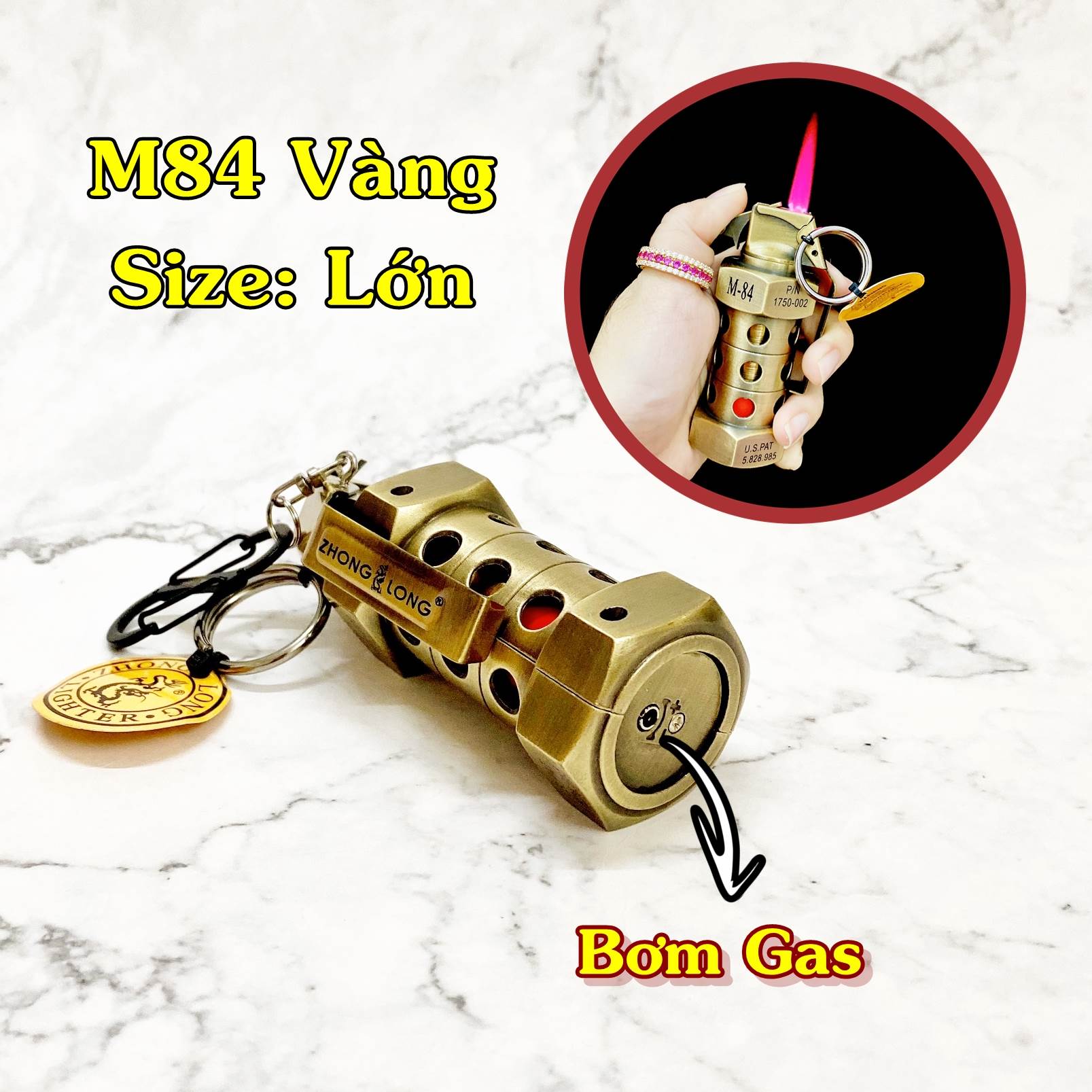 [HCM]Bật Lửa Gas Khè Móc Khoá Hình Trái Lựu M84 Size 9cm (2 Màu)