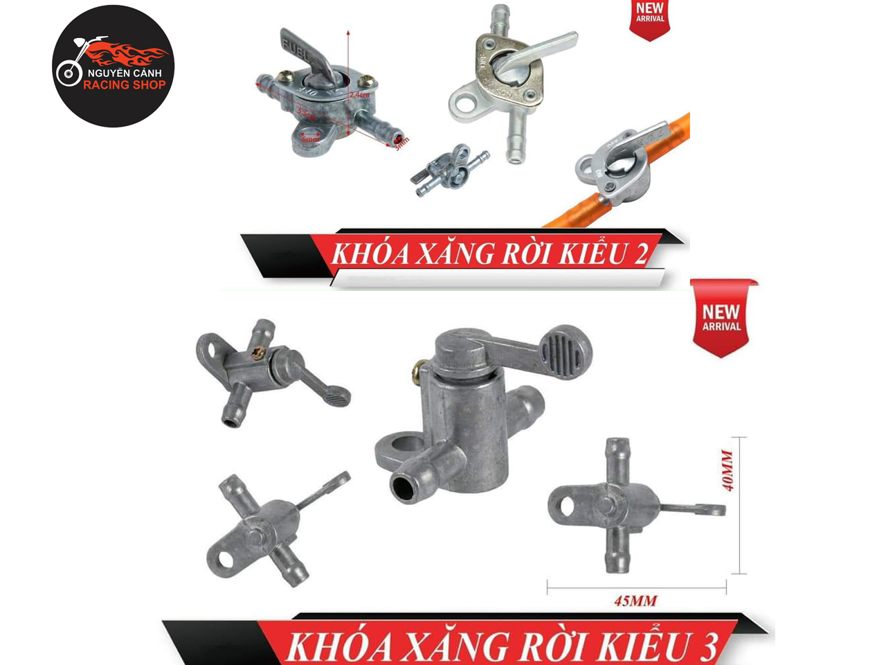 Khóa xăng rời kiểu 2-3 cho xe máy