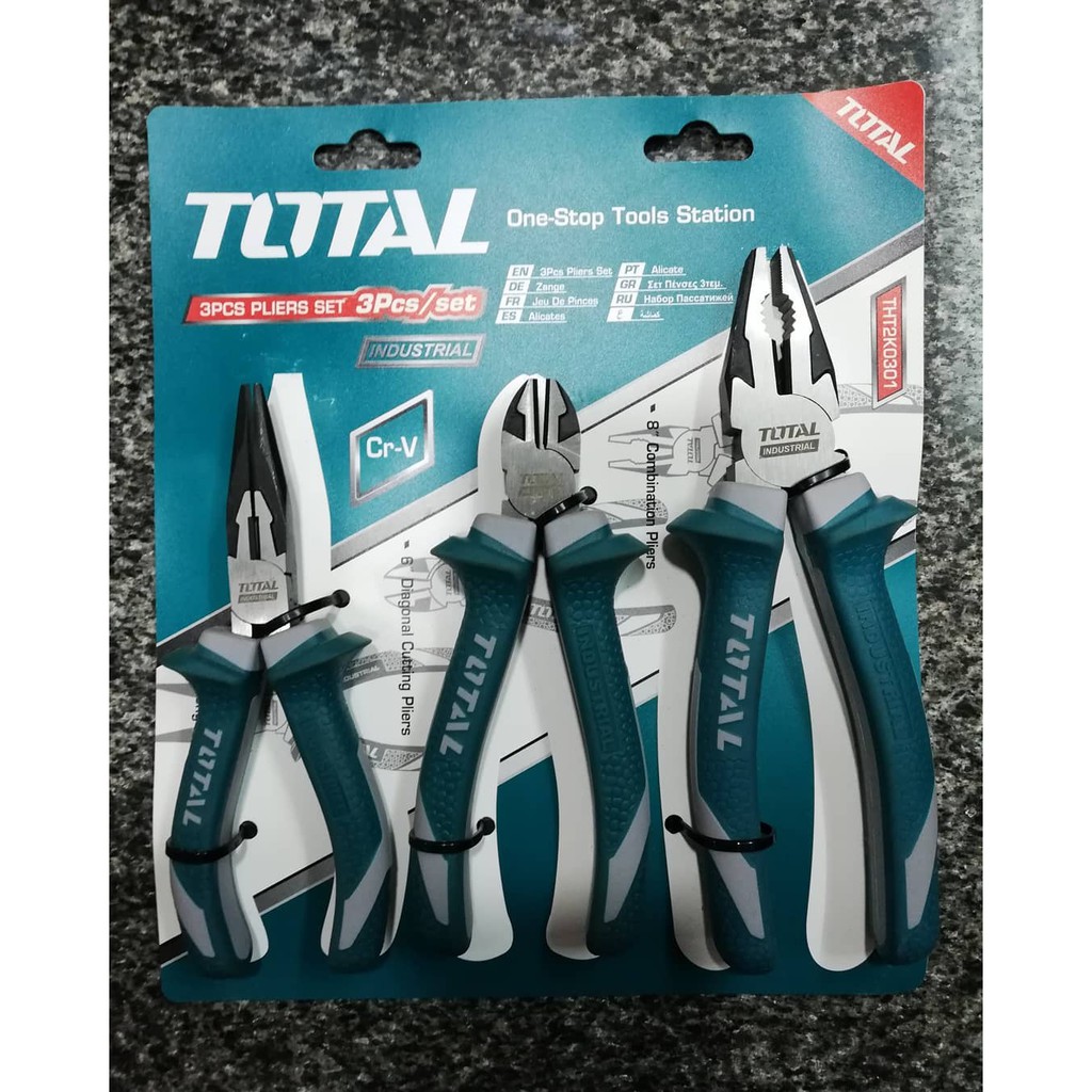 Bộ 3 kềm răng, cắt và nhọn total tht2k0301 bộ kìm răng, kìm cắt và kìm nhọn 3 chi tiết, chất liệu thép cr-v, đen bóng