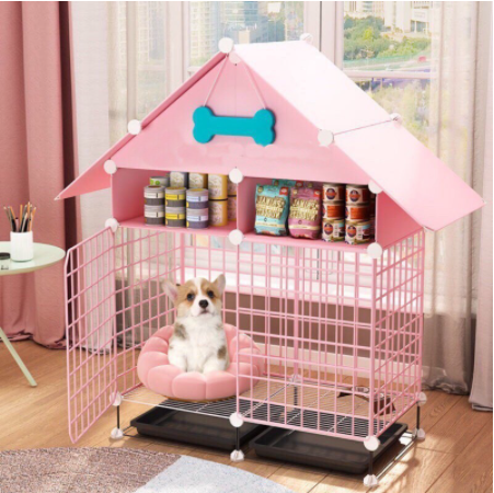 Combo chuồng Chó , Mèo - tự lắp ghép bằng lưới sắt - chó 2 ô có mái + 2 ô đồ