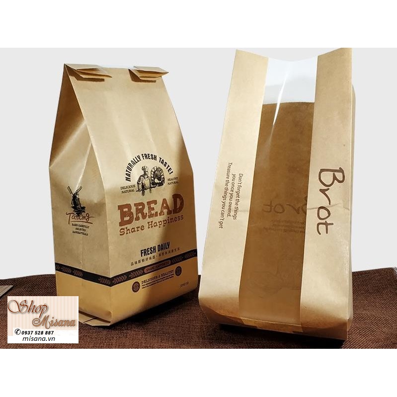 Combo 100 túi giấy đựng bánh mì sanwitch, bánh mì hoa cúc chữ BREAD