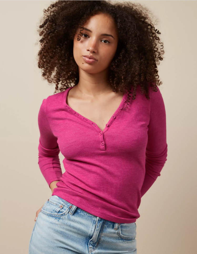 Áo nữ Waffle Long-Sleeve Henley Tee AE