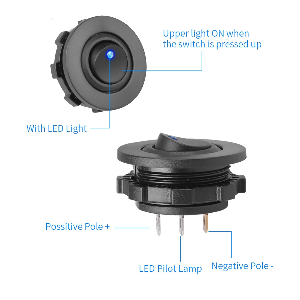 Universal 12V 20A/24V 10A Round Rocker Toggle 3 Pin SPST ON/OFF Switch ...