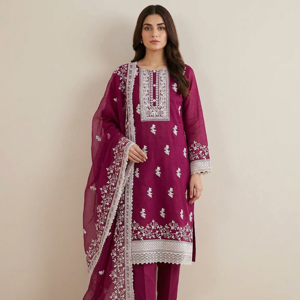 Aariz Super Shop Organza Tissu Four Piece Shalwar Kameez Dress For Women
