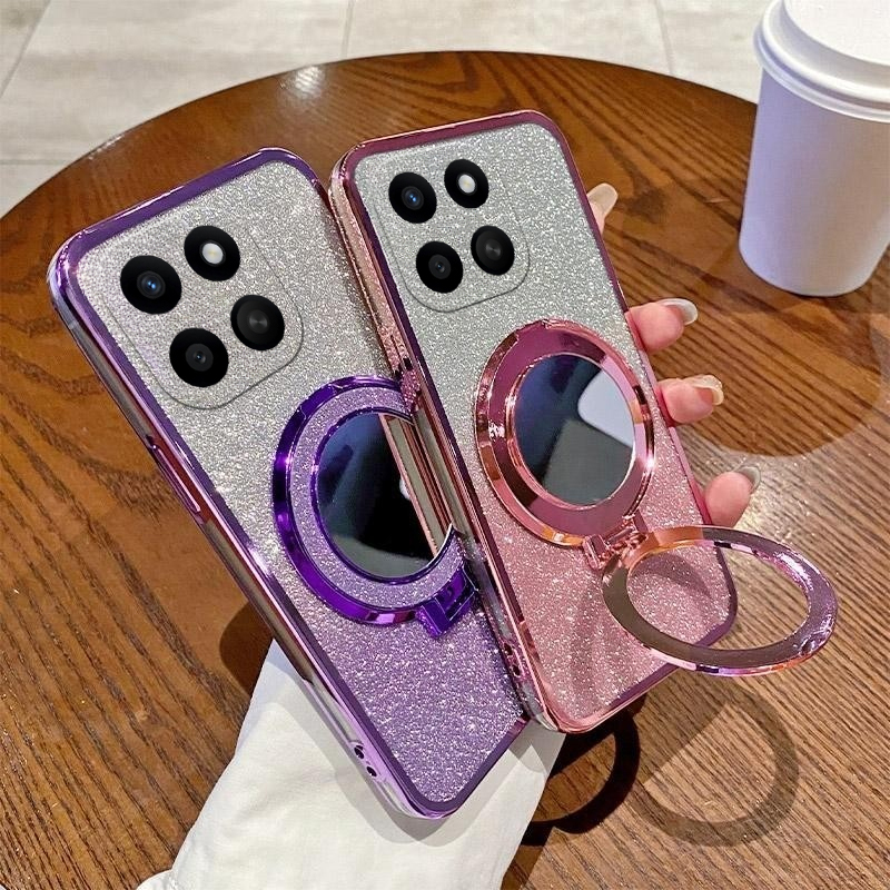 Phone cover Honor X6C Back case with Makeup Mirror Holder Stand Luxury Shiny Gradient Plating Glitter Slim for Honor X6C Phone cases. 