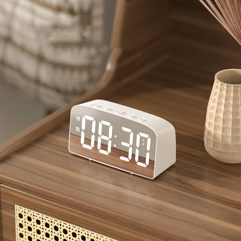 Nordic ins mirrored LED alarm clock voice activated creative clock student dormitory bedside clock battery plugged in
