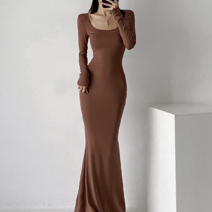 Long Dress Women's Slim Round Neck Dress