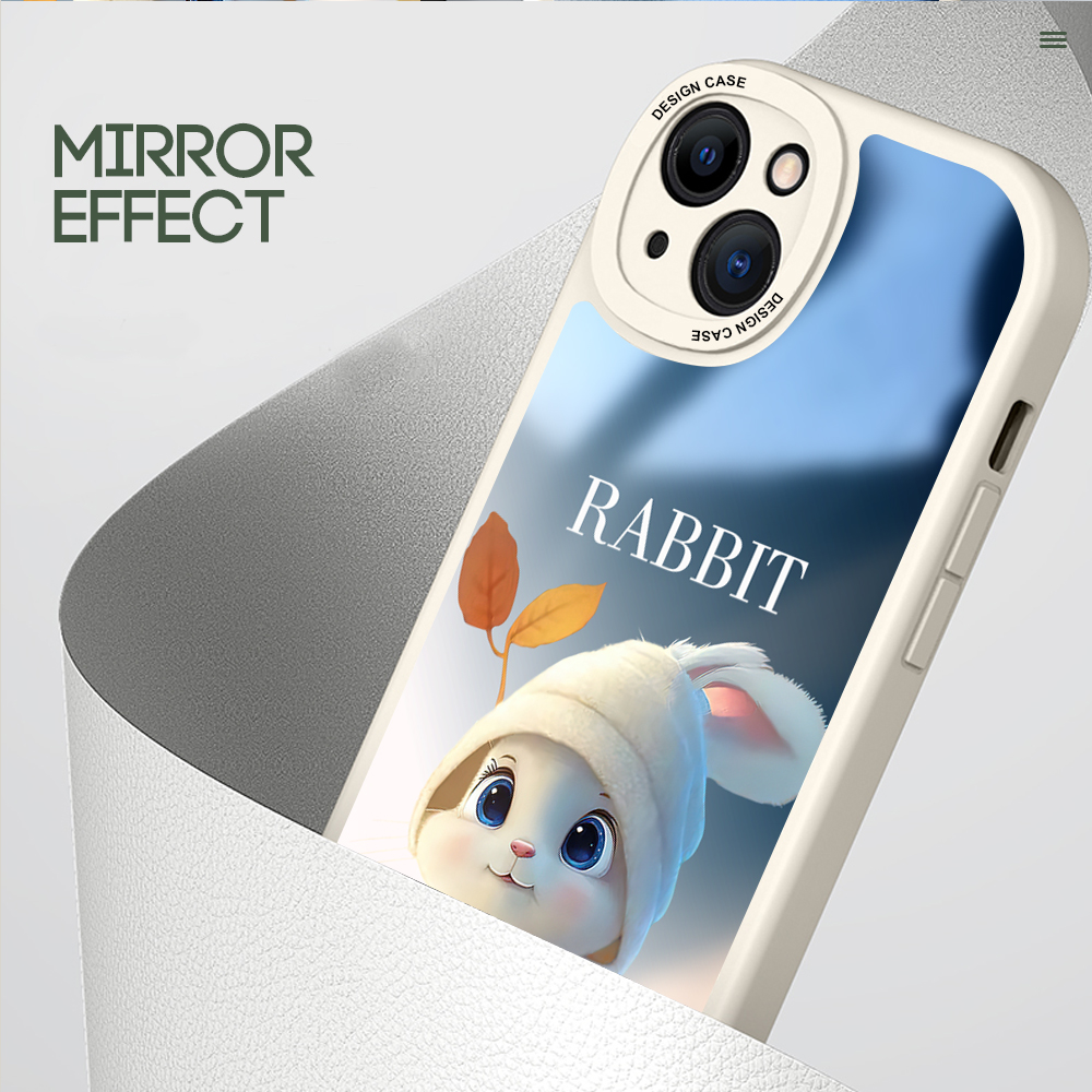 Jizetin Casing For Xiaomi Redmi Note 10 Note 10 5G Note 10 Pro Note 10S Note 11 Note 11S Note 11 5G Cute White Hat Rabbit Pattern Slim Mirror Back Casing Soft Silicone Phone Case