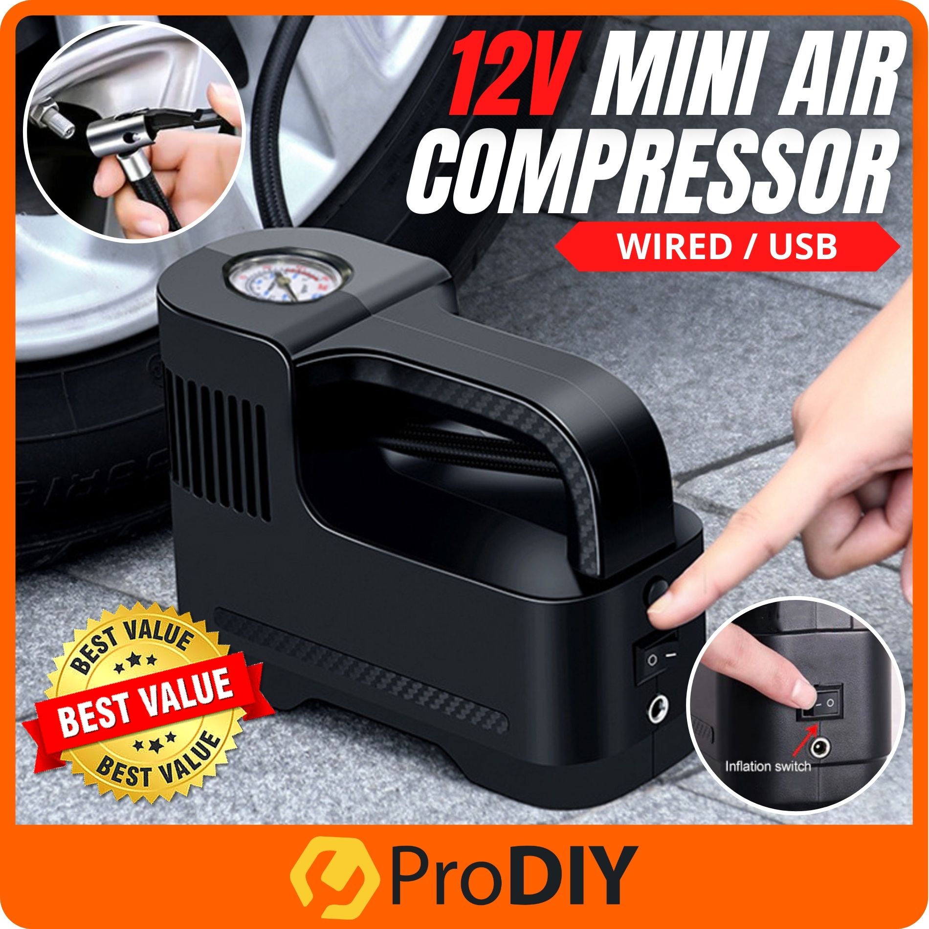 12V PORTABLE WIRED USB MINI AIR PUMP AIR COMPRESSOR AIR INFLATOR CAR TYRE ST-217A ST-217C 空气压缩机