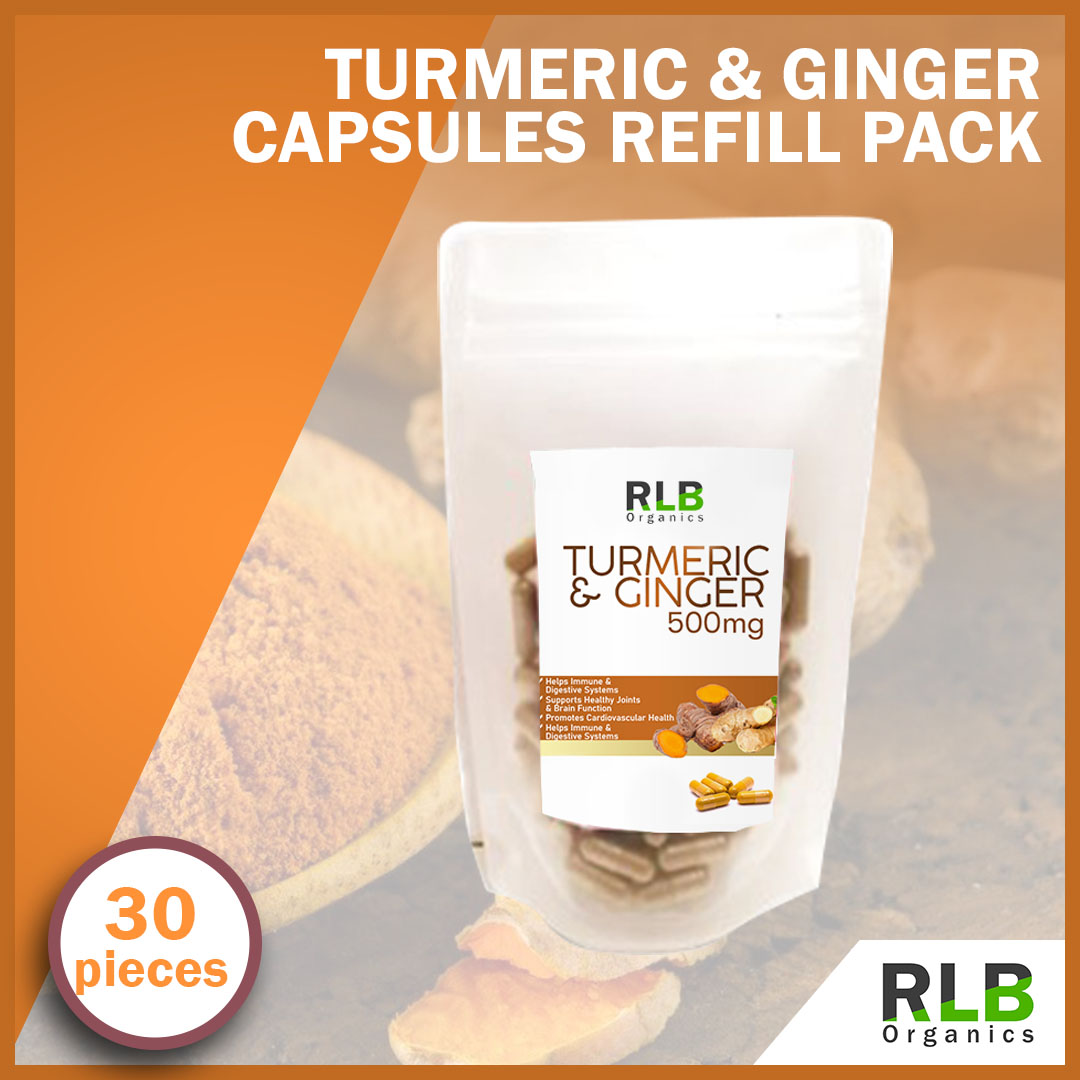 Organic Pure Natural Turmeric and Ginger Capsules Refill Packs (30