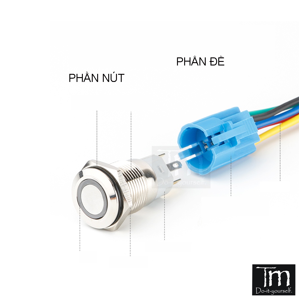 Nút Nhấn Có Đèn Kim Loại Chống Nước 16mm (Nhấn nhả + nhấn giữ)