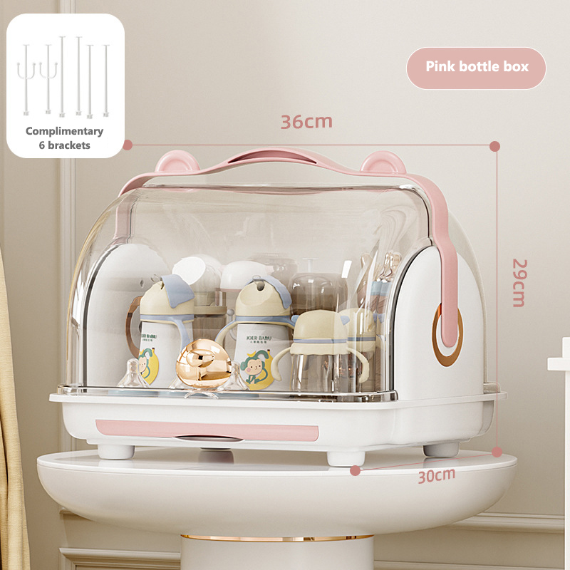 Baby bottle storage box with lid, dustproof water cup, Plastic,drain storage rack, baby bowl, chopsticks storage box, storage box,Save space