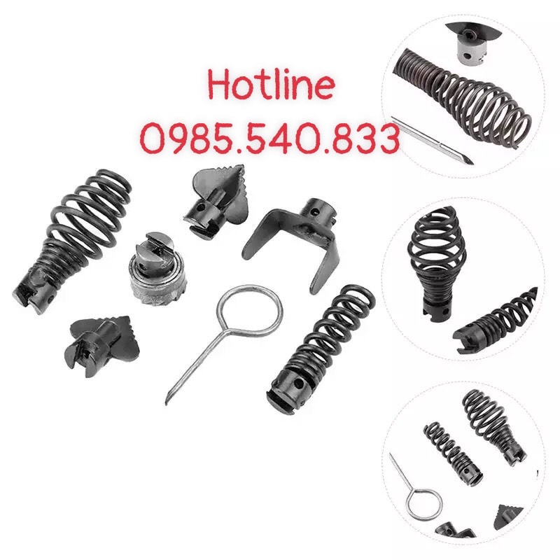 Dây thông tắc cống dùng cho máy khoan ( 21m dây + 6 đầu thông + kết nối máy khoan )