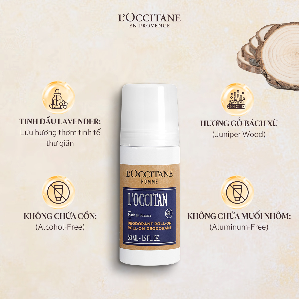 Lăn Khử Mùi Hương Gỗ Bách Xù L'OCCITANE Roll-On Deodorant 50ml